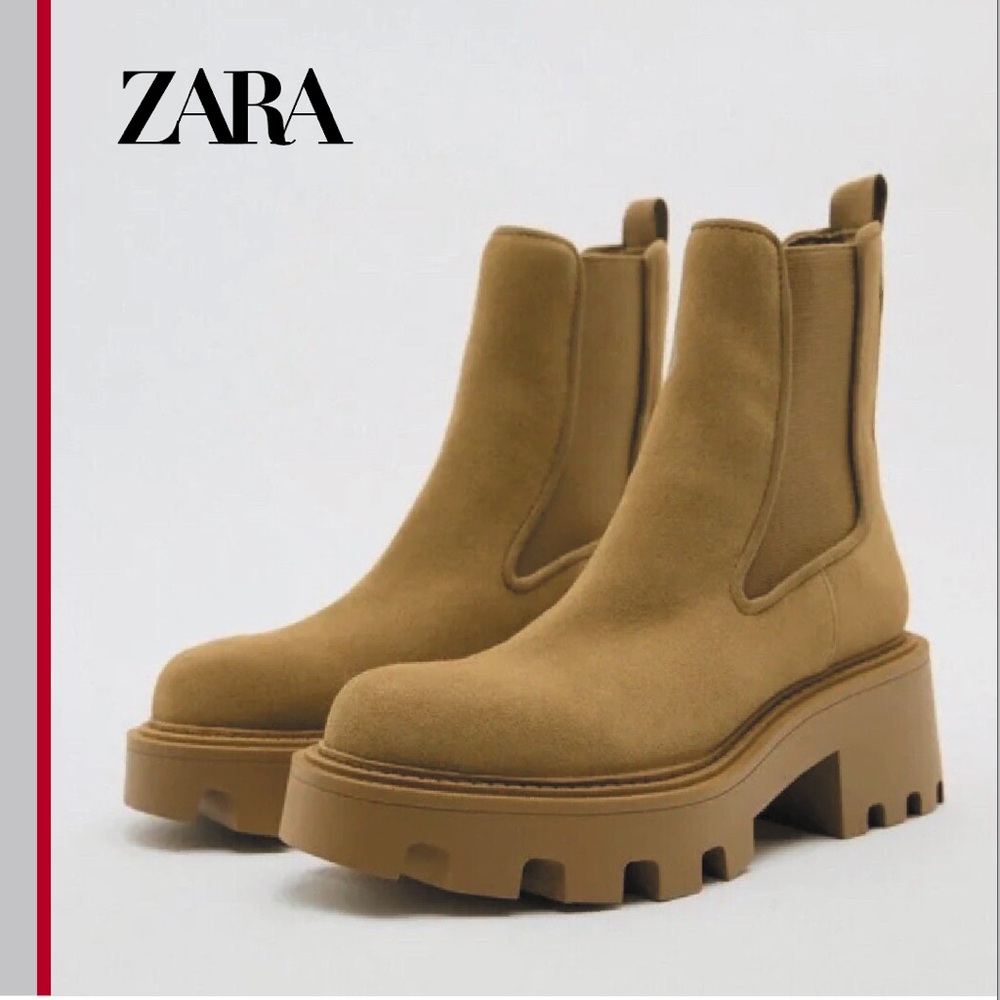 Zara Split Suede Chunky Heel Ankle Boots